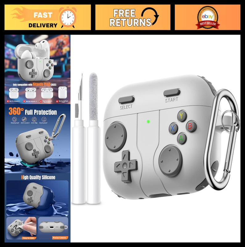 Shockproof Silicone AirPods Pro 3 Case with Keychain & Cleaner Kit – Light Gray