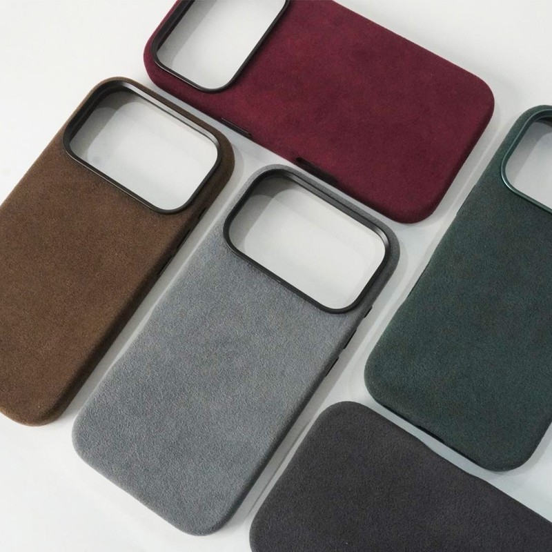 Genuine Suede Leather Case For iPhone17 Pro Max Air 16 15 Magnetic Armor Cover gallery