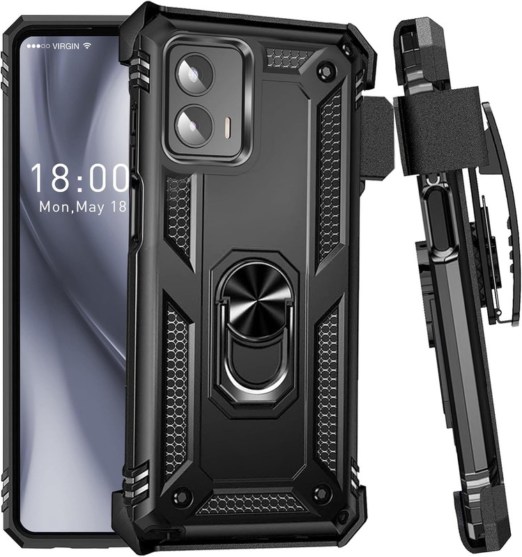 For Moto G 5G (2024) – Case Belt Clip Holster Swivel Metal Ring Cover Kickstand