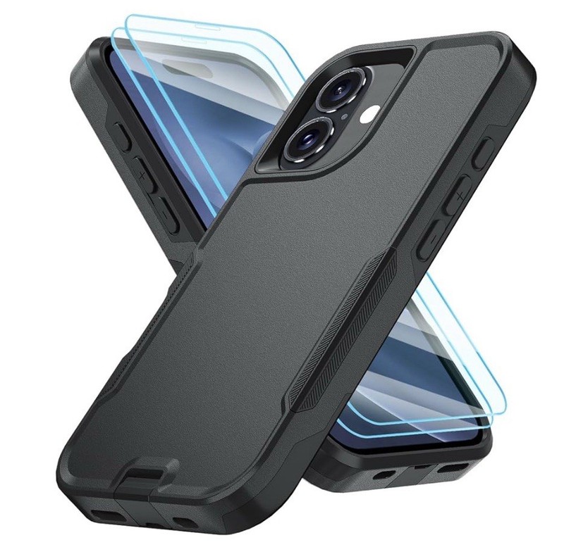 Iphone 16 Case With 2x Tempered Glass Screen Protectors Shock Proof Heavy Duty