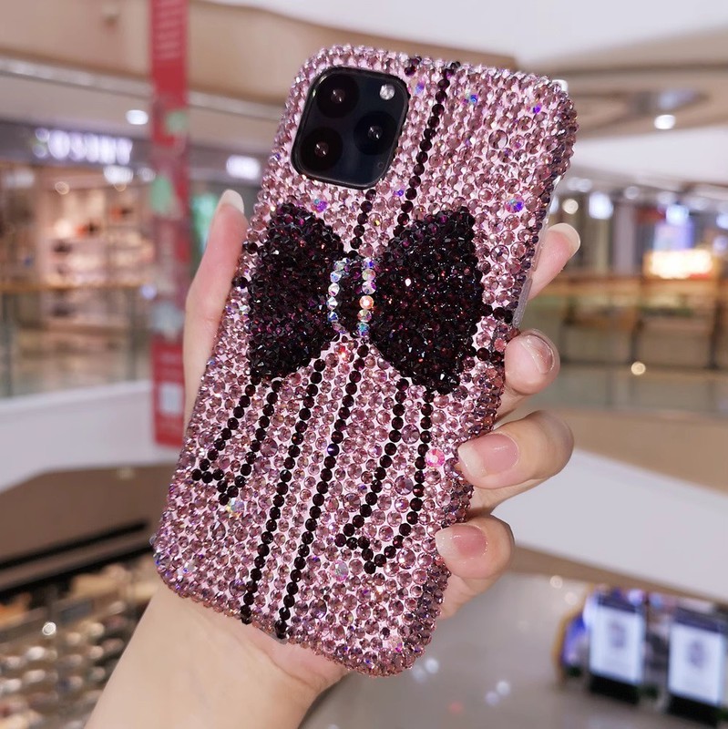 Handmade Bling Rhinestone Deep Purple Bow Case For iPhone 17 16 15 14 13 Pro Max