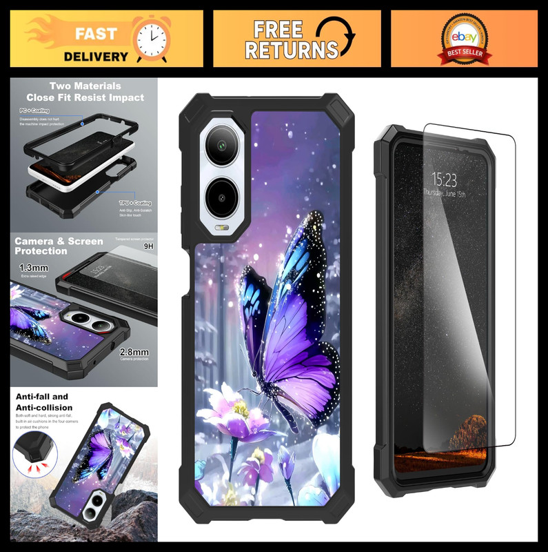 Cricket Icon 6 Phone Case with Screen Protector, Dual Layer Hybrid TPU & PC, Pur