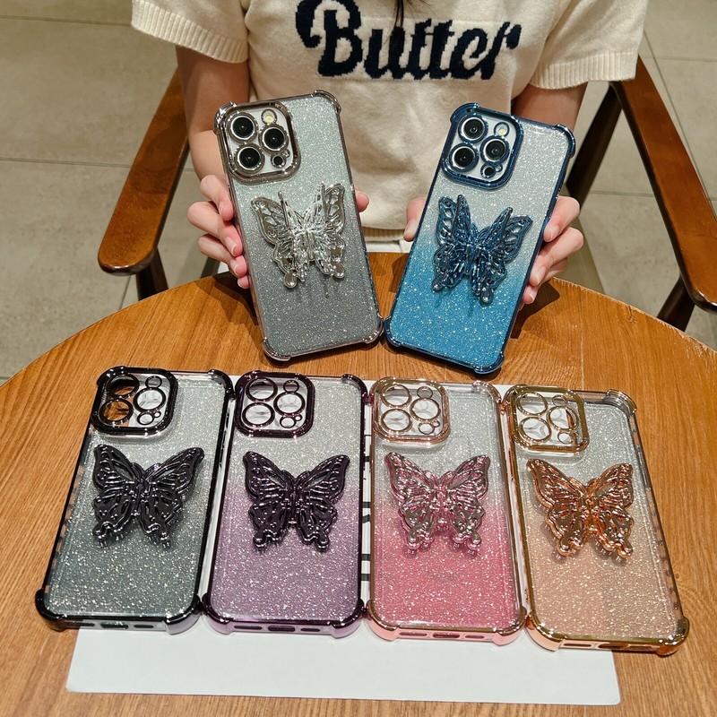 3D Glitter Phone Case W/ Butterfly Kickstand For iPhone 17 Pro Max 16 15 13 12 gallery