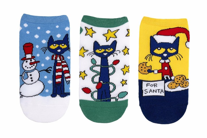 3 Pair Pete the Cat Kids Christmas Lowcut Socks Fits Kids Shoe Size 9-3