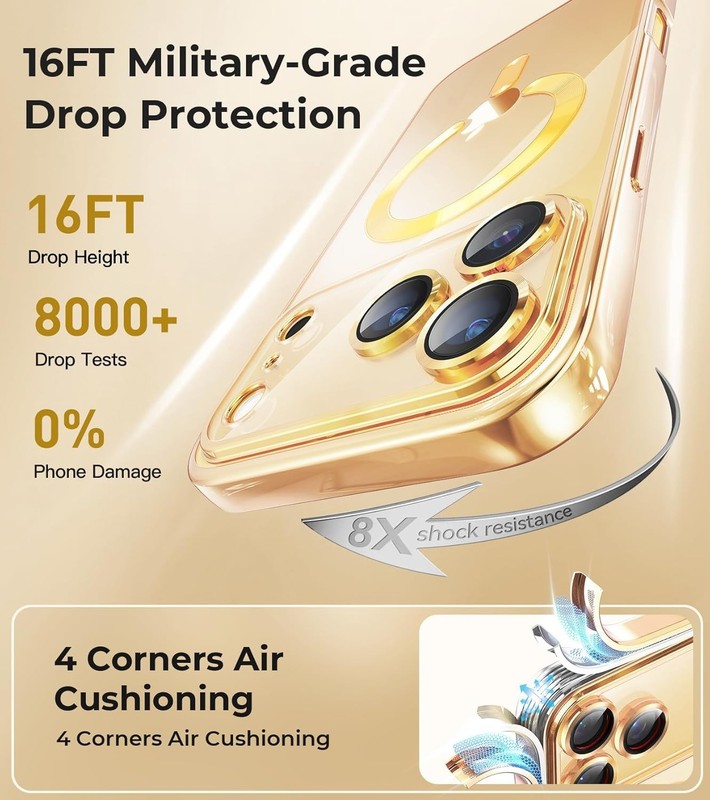 iPhone 17 Pro Max Clear Gold Magnetic Case Shockproof Protective Cover gallery