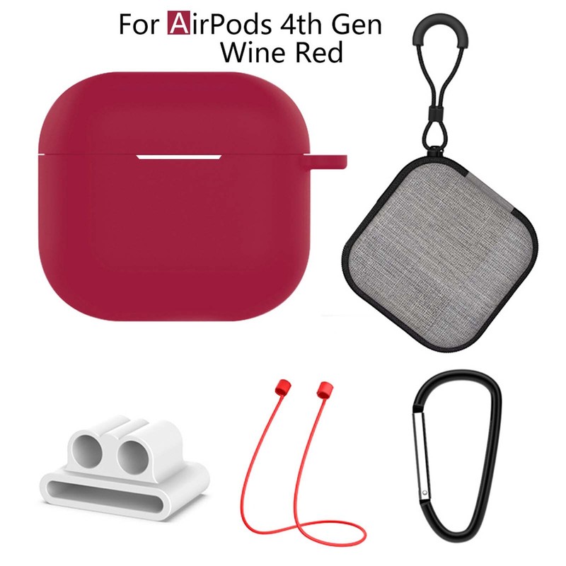 For Airpods 4th Gen 5 in 1 Shockproof Silicone Case with Keychain/Lanyard/Box gallery