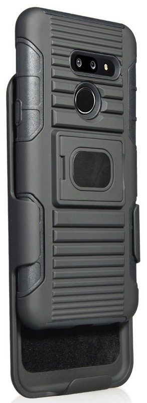Black Rugged Ring Grip Case Cover + Belt Clip Holster for LG G8 ThinQ (LM-G820) gallery