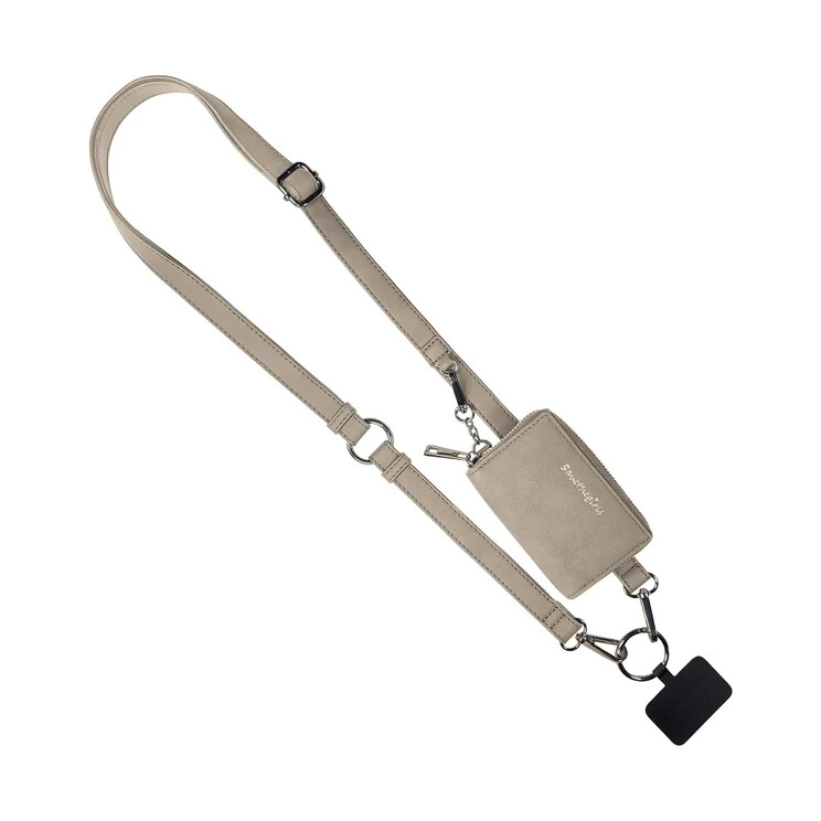 SAVE THE GIRLS BRUSHED VEGAN LEATHER BONE CREAM POUCH CLIP & GO CELL PHONE STRAP