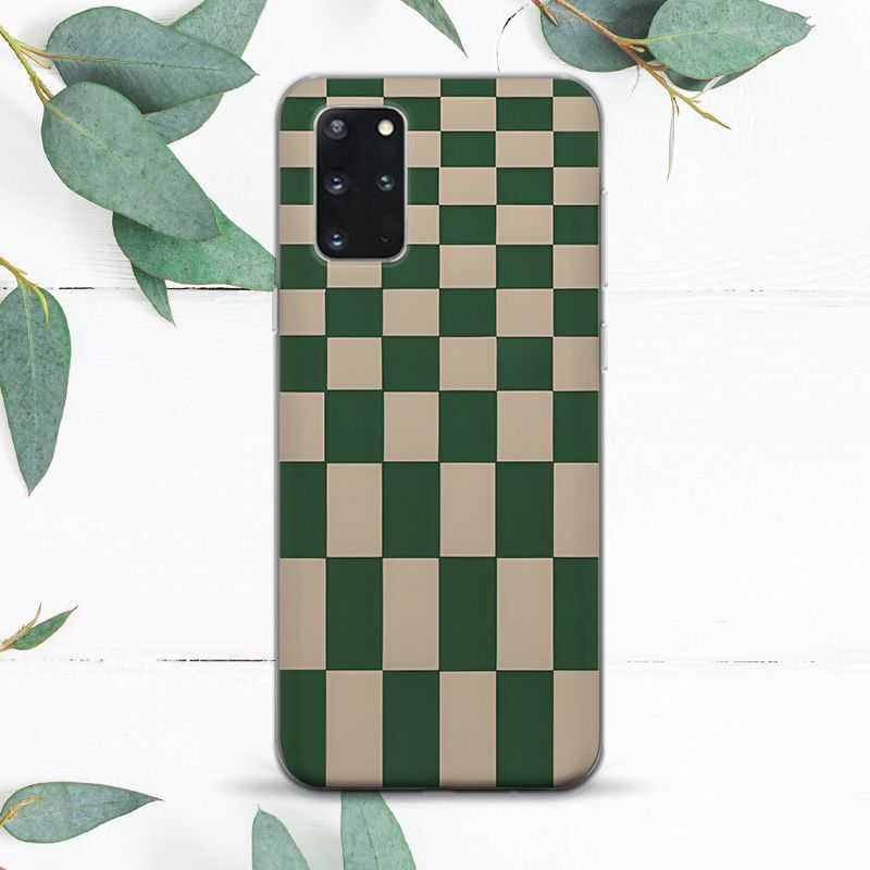 Green Beige Stretch Checkered Case For Samsung Note 10 20 S20 S21 S22 S23 S24 FE