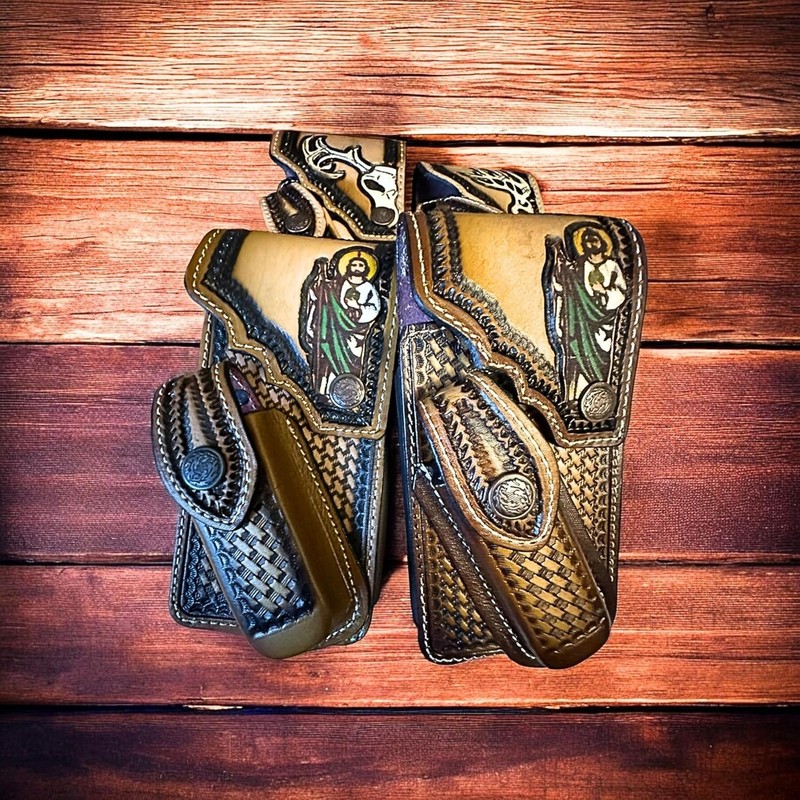 7" DEER STYLE#1 WESTERN LEATHER POUCH BELT LOOP PHONE HOLSTER CASE #EH12975 gallery