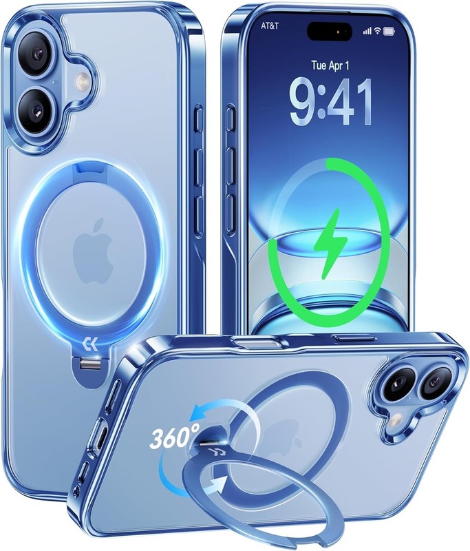 CASEKOO Mist Blue Designed for iPhone 17 Case with 360 Spin Magnetic Stand, Blue