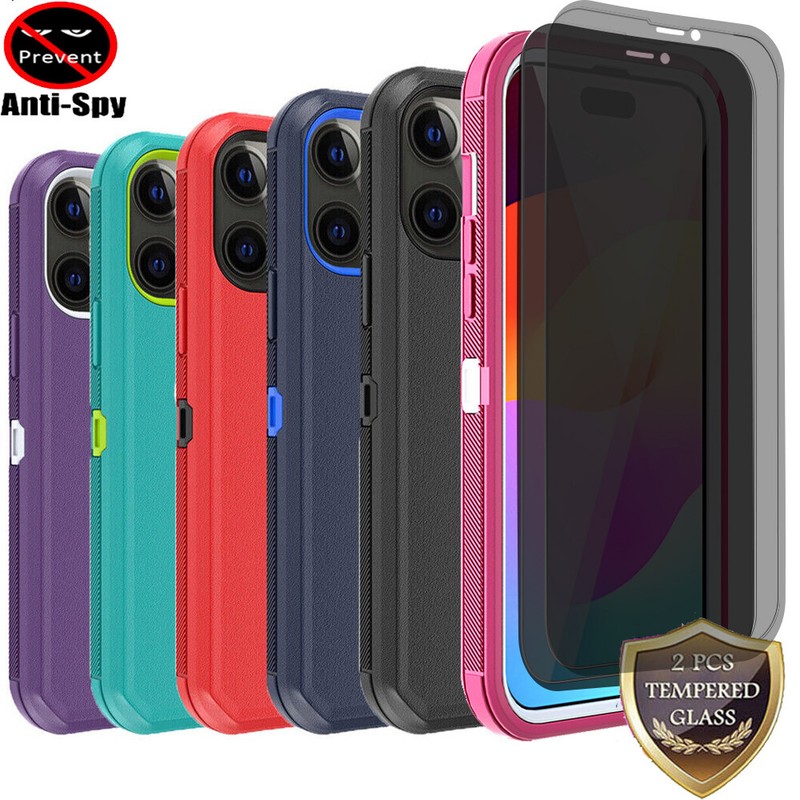 For iPhone 15 Pro Max 14 13 12 11 Shockproof Hard Case Anti-Spy Screen Protector