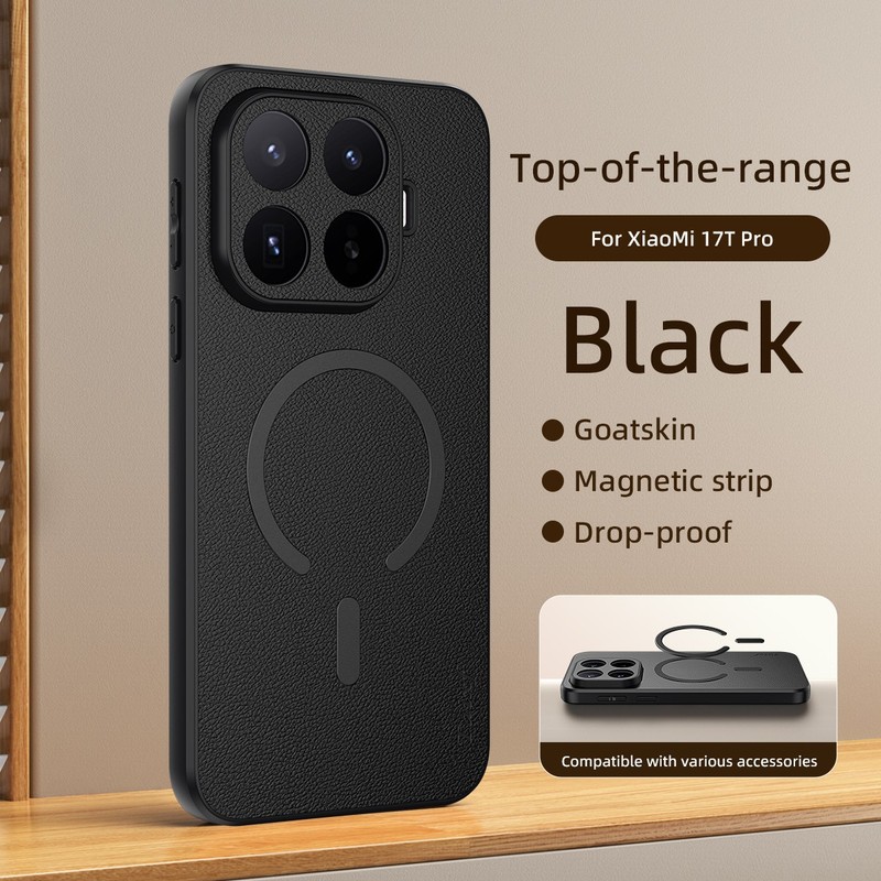 For Xiaomi 17T Pro, Phone Case PU Leather Texture Hybrid Wireless Charge Cover