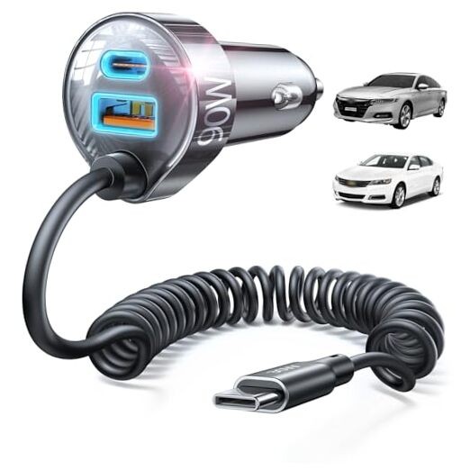 90W for iPhone 17e 16 15 Pro Max Car Charger USB C Fast 72 Inch Black