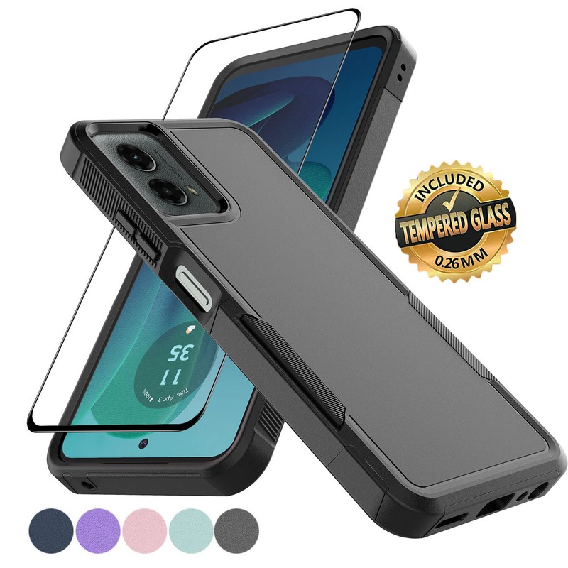 For Motorola Moto G 5G 2024 Case Shockproof TPU Phone Cover + Tempered Glass