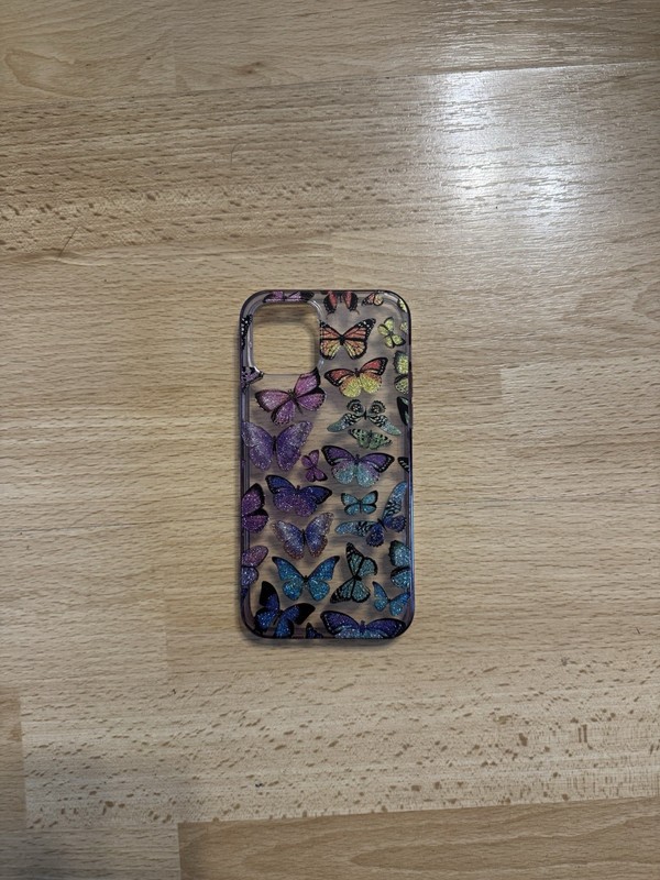 iPhone 12 Case Clear with Rainbow Sparkly Butterflies