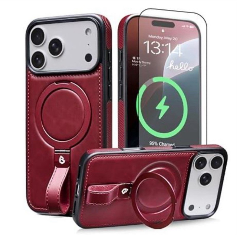 BUTAIGA for iPhone 17 Pro Case Leather | iPhone 17 Pro Leather Case with St