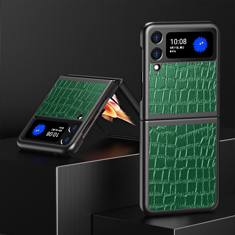 For-Samsung Galaxy Z Flip 3 / 4 5G Crocodile Leather Hard Case+Screen Protector gallery