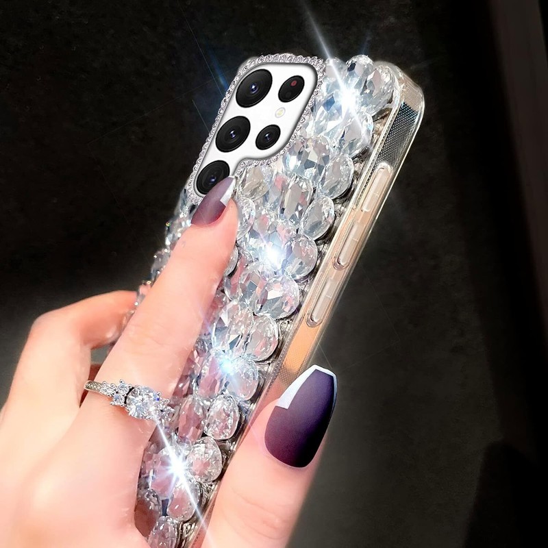 Cute Women/Girl Bling Diamond Rhinestone Silicone Hard Back Phone Case Wristlet gallery