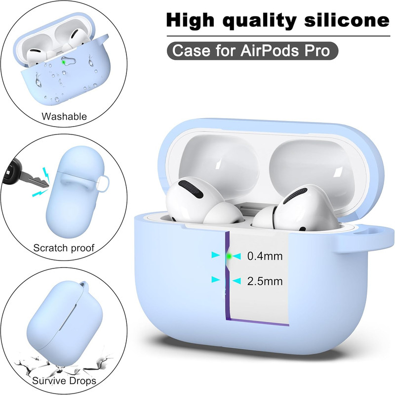for Airpods Pro 2 Case, Soft Silicone Protective Cover with Keychain and Cleanin gallery