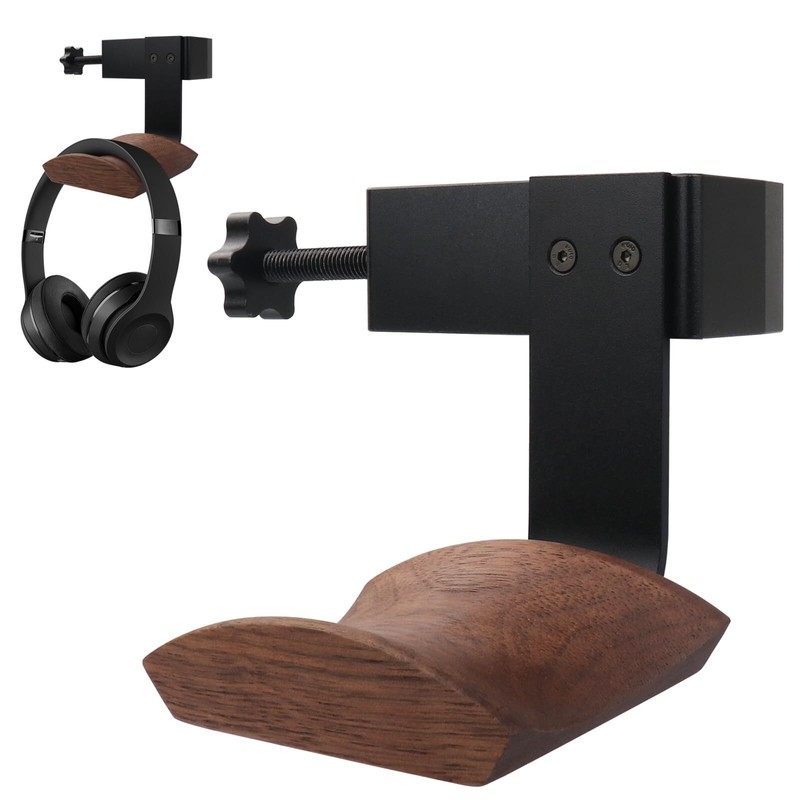 Walnut Wood & Solid Metal Headphone Stand Adjustable Design All Sizes Desk