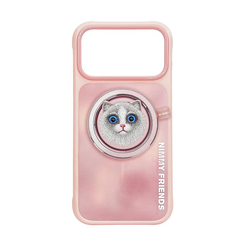 Nimmy Friends Big Eye Ragdoll Cat Face Case MagSafe Grip iPhone 17 Pro Max Pink