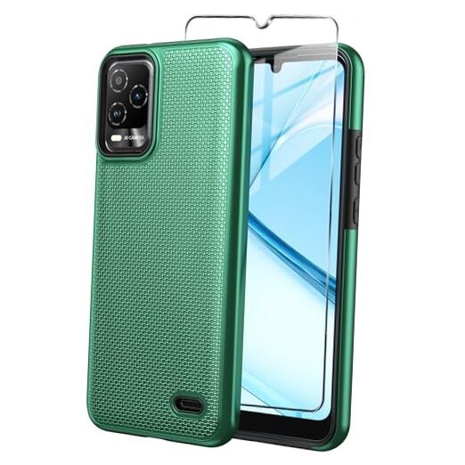 for BLU View 5 Pro Phone Case with Tempered Glass Screen Dark Green