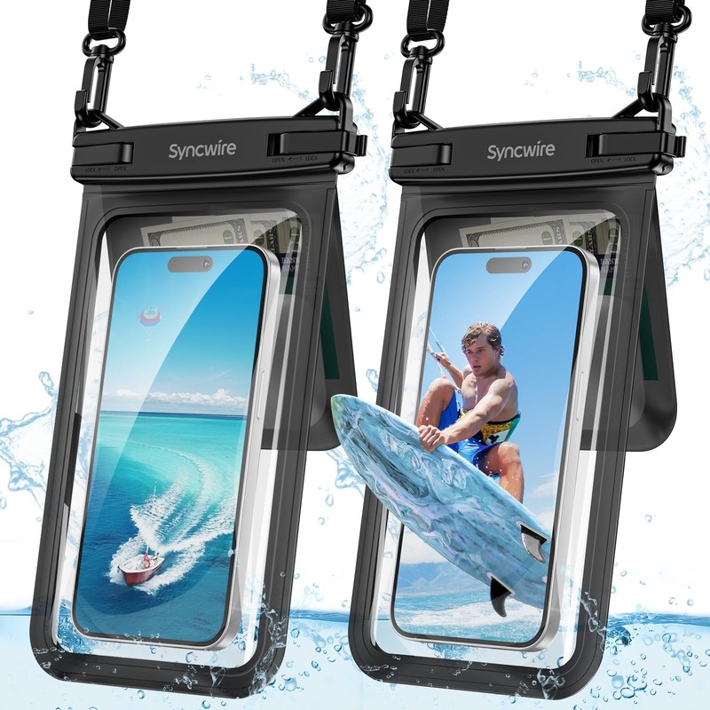 SYNCWIRE Waterproof Phone Case, 2-Pack IPX8 9.76 x 6.18 x 0.75 inches, Black