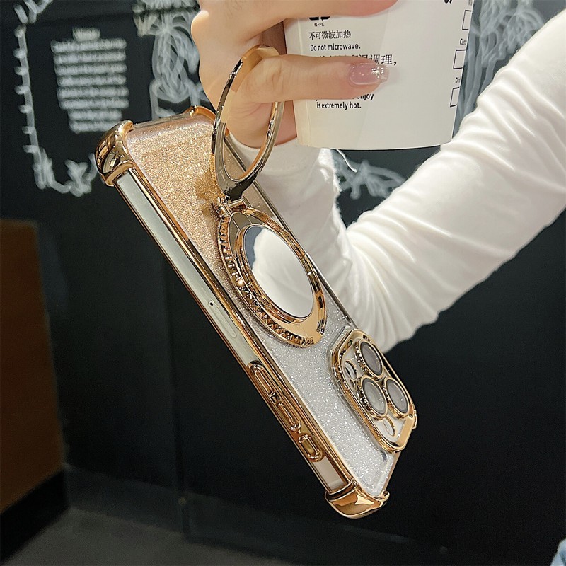 For iPhone 16 Pro Max 15 14 13 12 11 Bling Mirror Stand Mag Safe Shockproof Case gallery