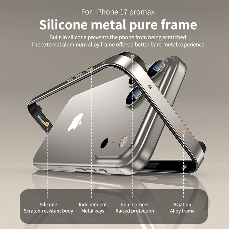 For iPhone 17Pro Max 16 15 14 Shockproof Slim Metal Hard Bumper Frame Matte Case gallery