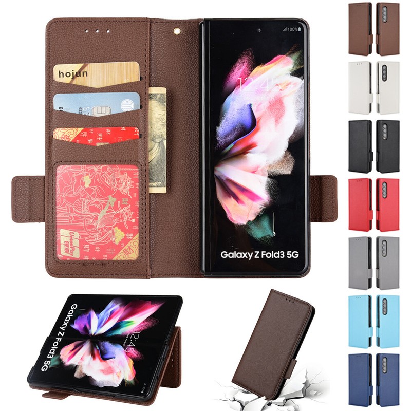 For Samsung Galaxy Z Fold5/4/3 Leather Magnetic Flip Stand Card Slots Phone Case