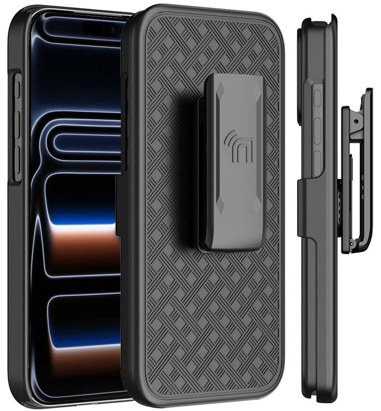 Slim Hard Case Stand and Belt Clip Holster Combo for iPhone 17 Pro Max - Black gallery