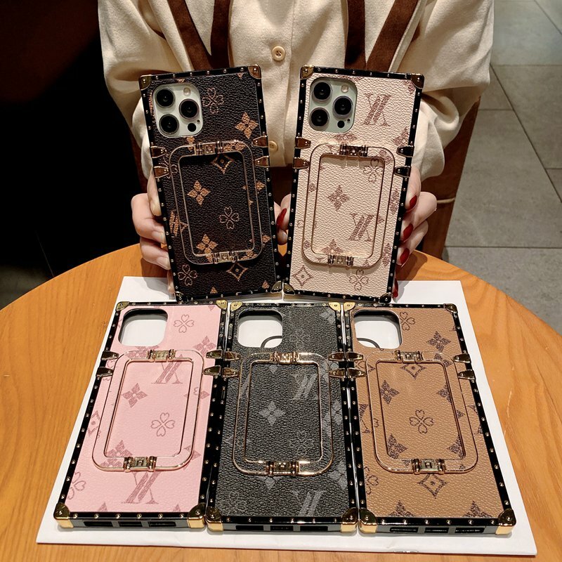 For Samsung Galaxy S23 S22 S21 S20 S10 9 Luxury Leather Trunk Holder Square Case