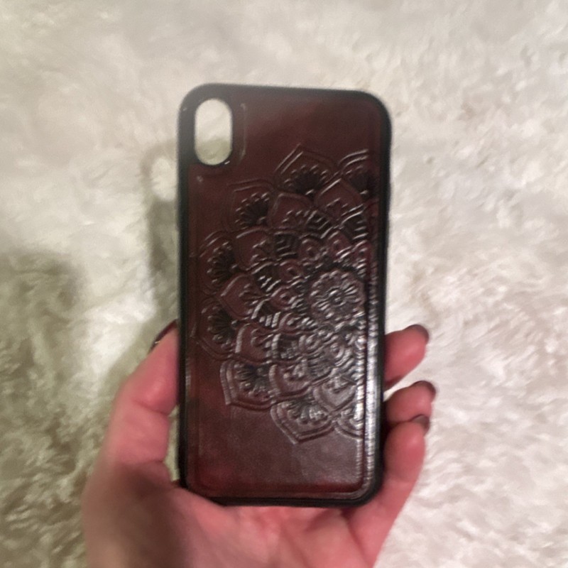 Brown Patterned Synthetic Leather Fitted Case for iPhone X/XS