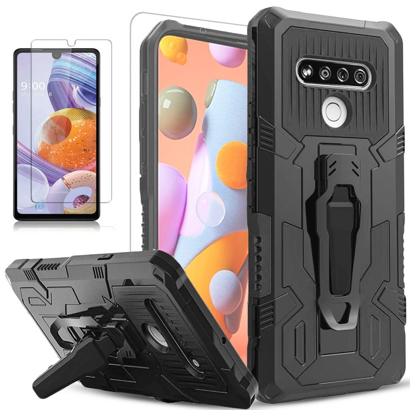 For LG Phoenix 5/ Fortune 3 Phone Case+Belt Clip Cover +Tempered Glass Protector gallery