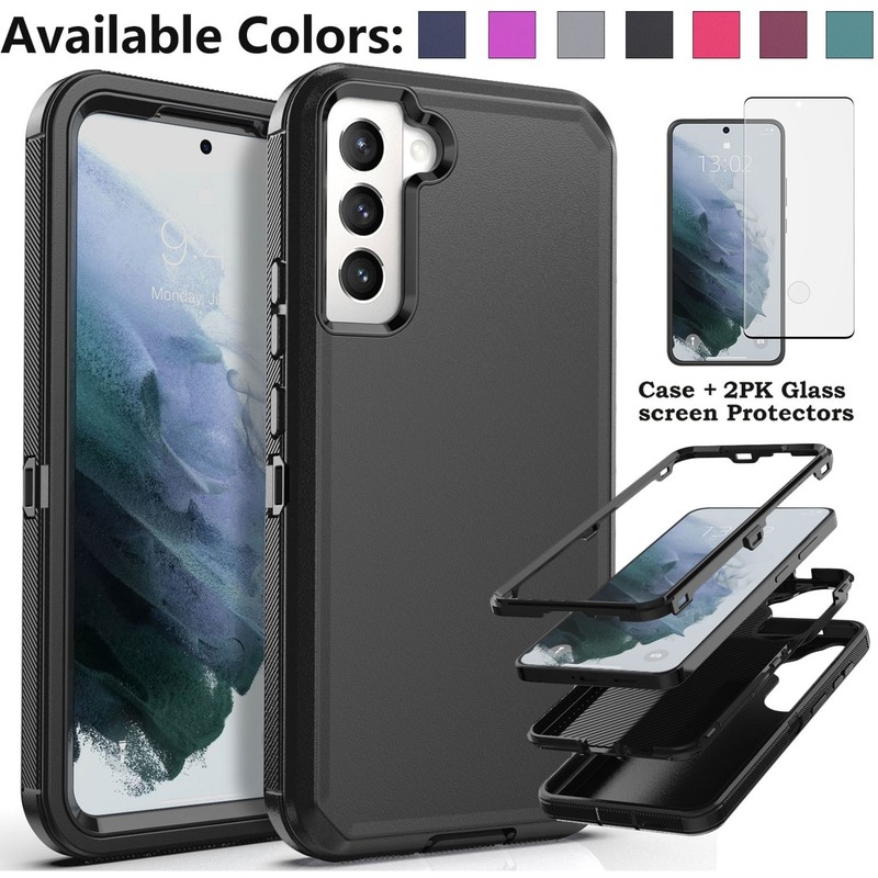 For Samsung Galaxy S21+ Plus 5G Case Rugged Shockproof Cover with Tempered Glass