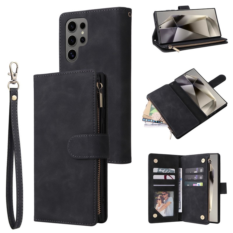 For Samsung Galaxy S25 Ultra S24+ S23 S22 S21 Zipper Card Wallet Leather Case