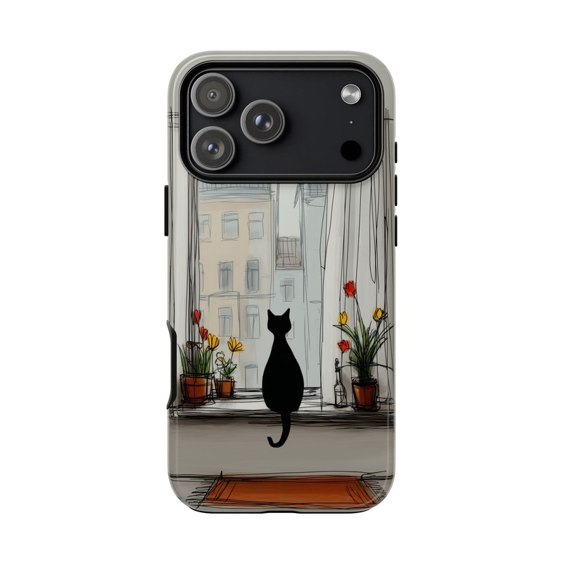 Cat Overlooking Window City Art | Phone Ink Case for iPhone/Galaxy/Pixel