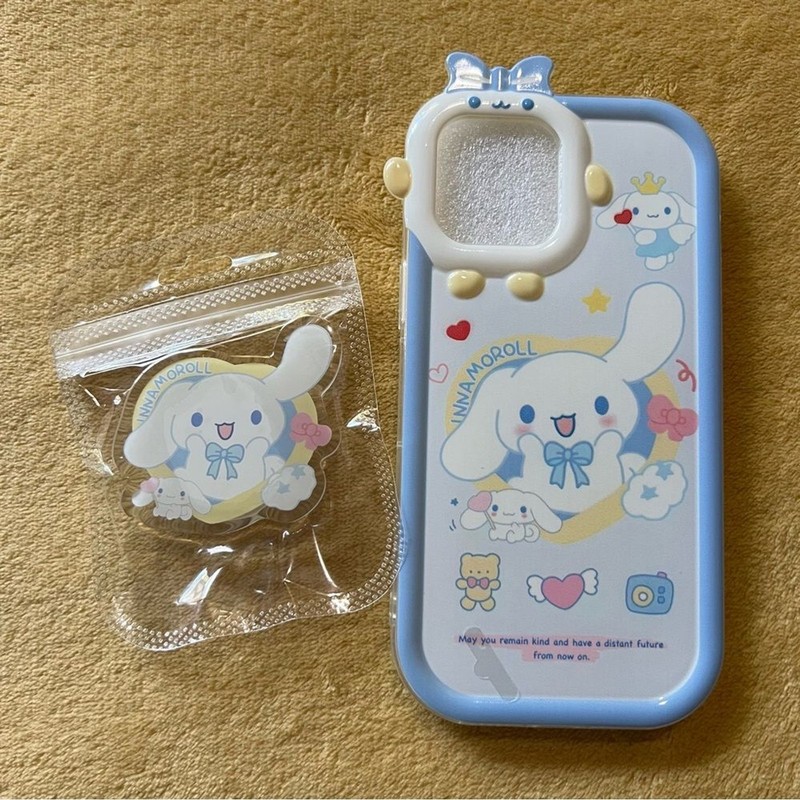 Cinnamoroll Blue iPhone Case And Phone Grip Attachment Bundle Multiple Sizes