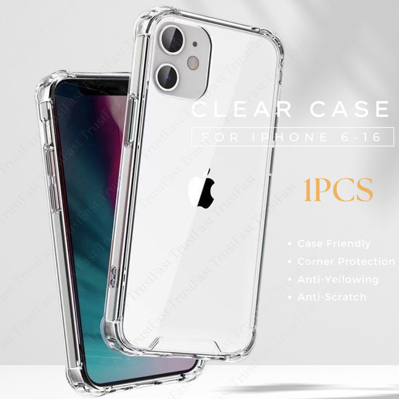 Clear Non-Yellowing Bumper Case for iPhone 16 15 14 13 12 11 Pro Max 8 7 6 Cover