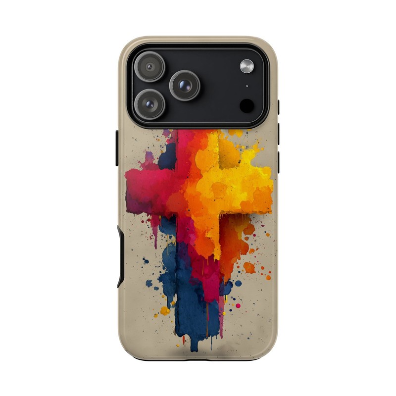For iPhone/Galaxy/Pixel | Phone Case | Cross Abstract Yellow Red Indigo Faith