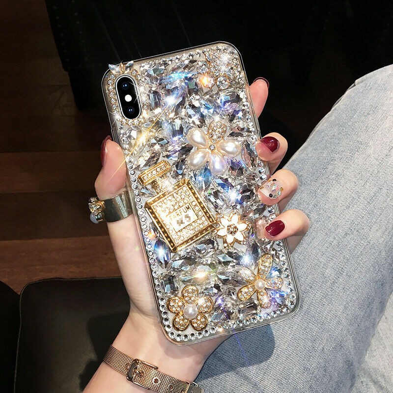 For iPhone 17 16 15 14 13 12 Pro Max 11 Glitter Bling Flower Diamond Cover Case