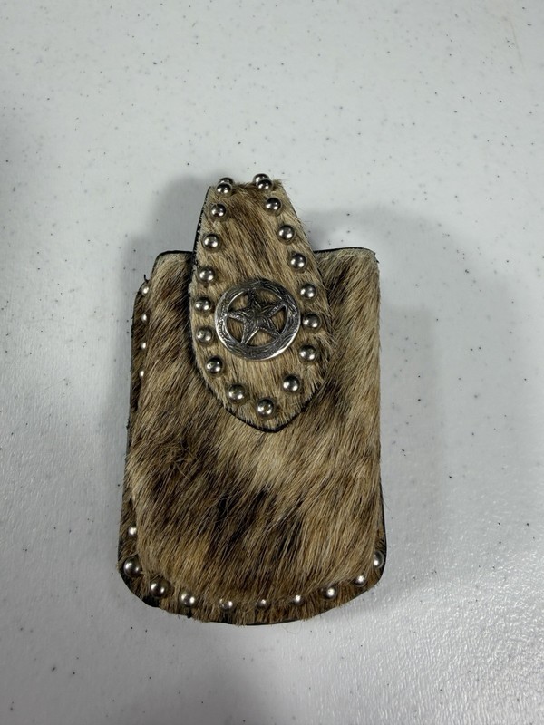 Western Cowhide Leather Cell Phone Holster Belt Case Texas Star Concho