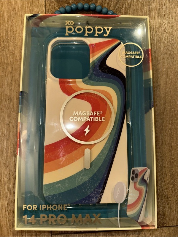 Xo Poppy Phone Case For Iphone 14 Pro Max Wavy Rainbow Magsafe Full Coverage