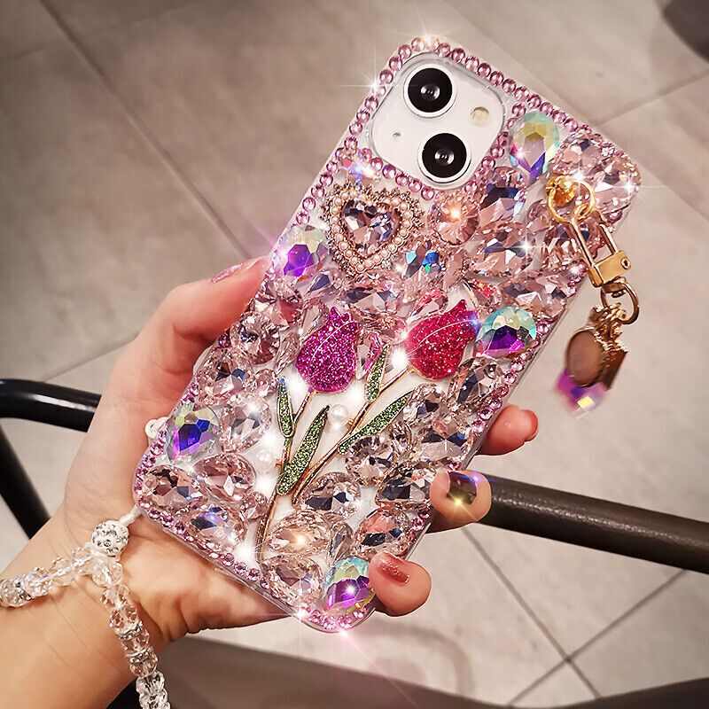 Luxury Women Bling Diamond Sparkle Clear Hand Strap Phone Case For Nokia/LG/Sony