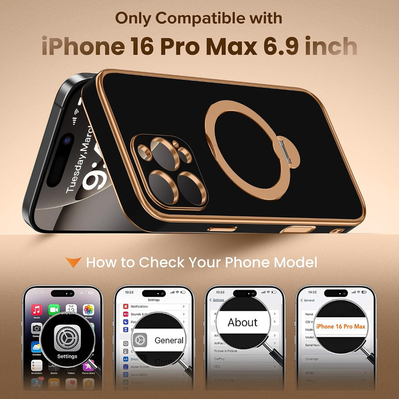 GolbinBox for iPhone 16 Pro Max Case with 360° Spin Magnetic Stand,[Compatible w gallery