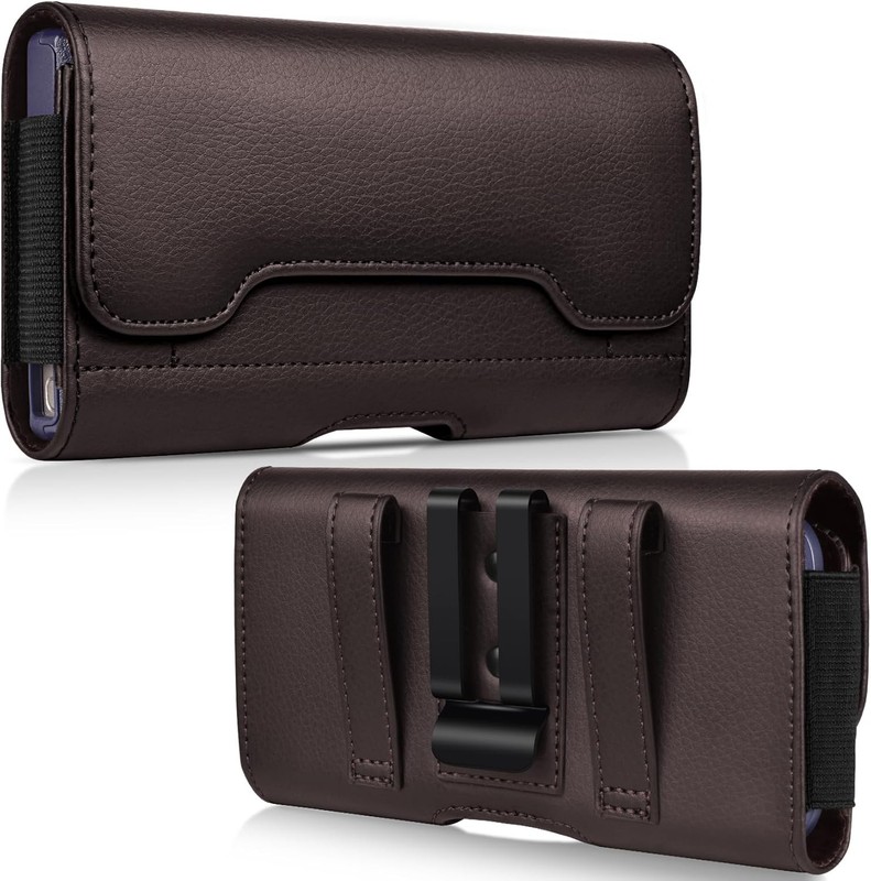 Leather Phone Holster Belt Clip Card Holder XL Coffee Universal